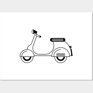 Illustration of stylized black and white scooter (motorcycle) Posters and Art